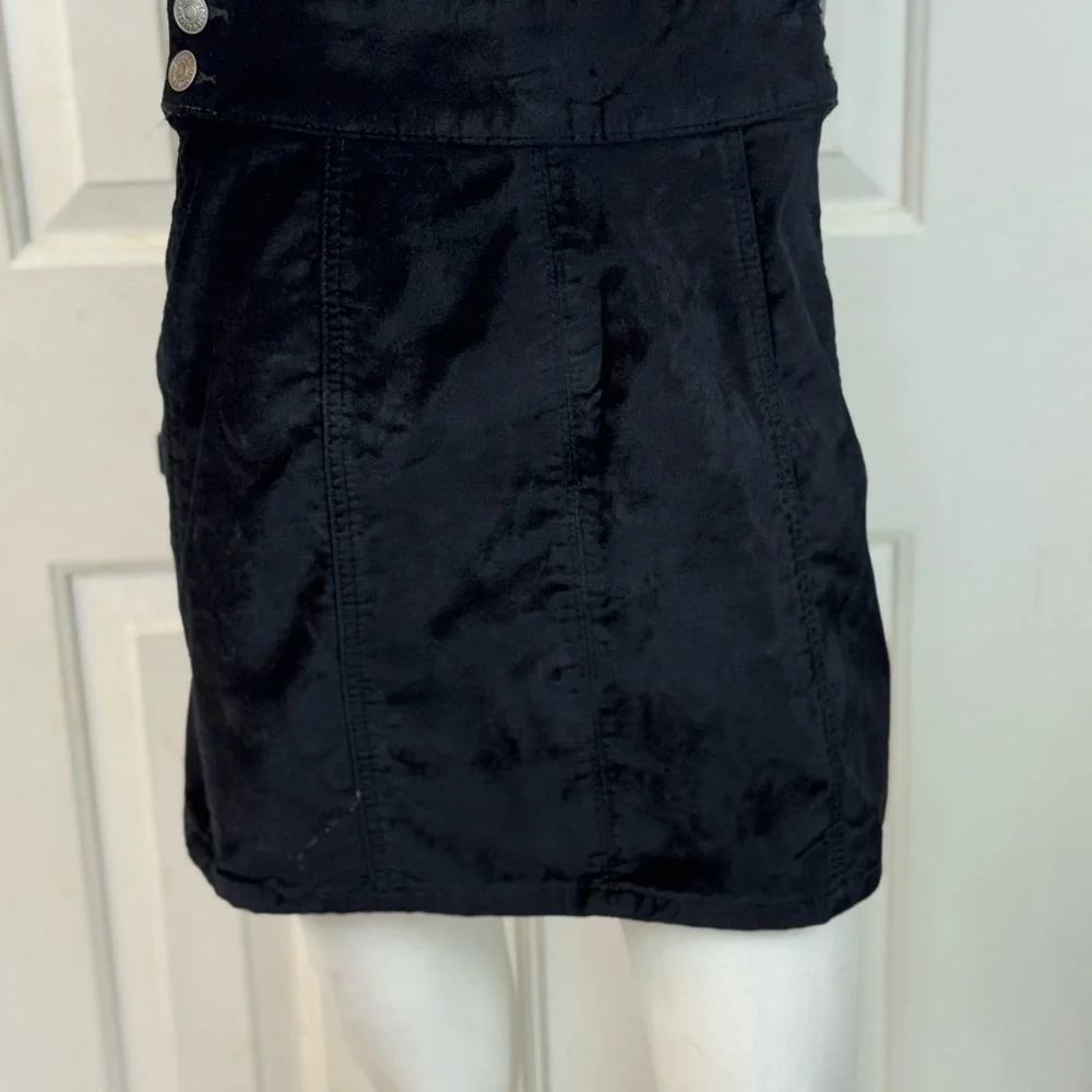 Free People Velvet Retro Mini Skirt Black Side Button Casual Back Zip Size 26